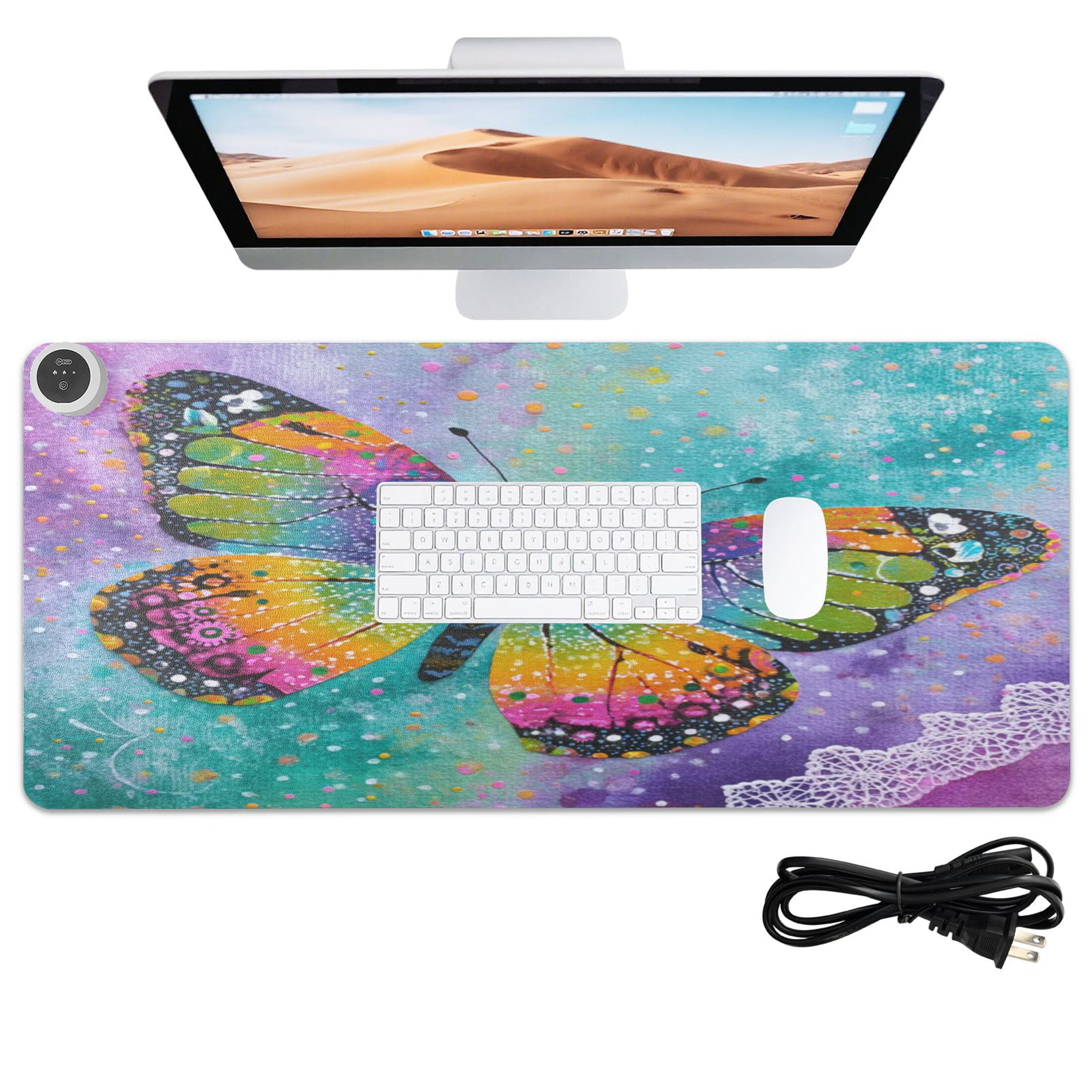 Wobogo Monarch Butterfly Heated Mouse Pad Extra-Large Desk Mat With 3 Heating Levels and 3-hour Auto Shut-Off Protection Ideal for Computer Keyboards Home Office Hand-warming Essential 31.5in × 13in