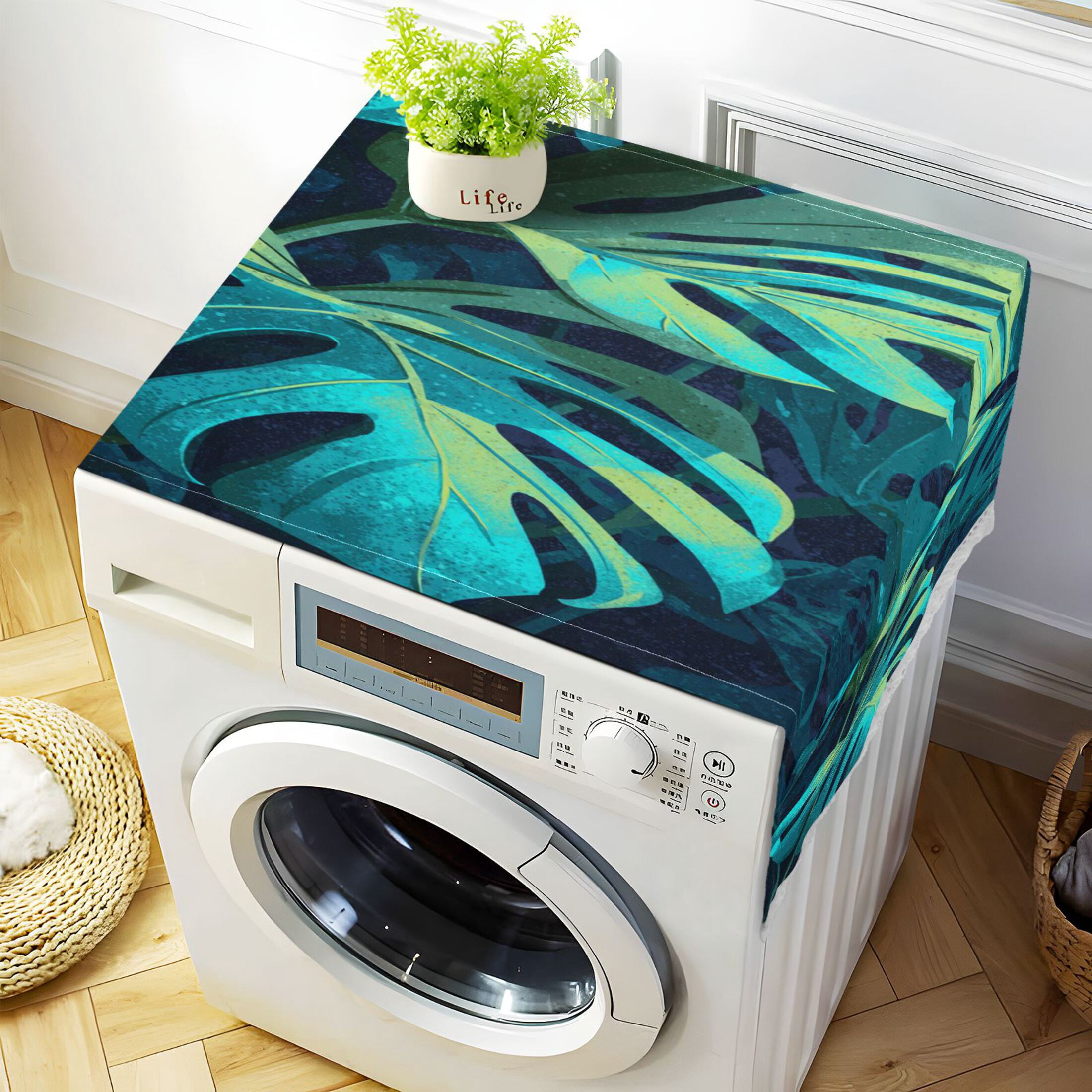 Wobogo Monstera Deliciosa Washing Machine Cover Dustproof Washer Dryer Cover Waterproof Laundry Room Decorative Protector