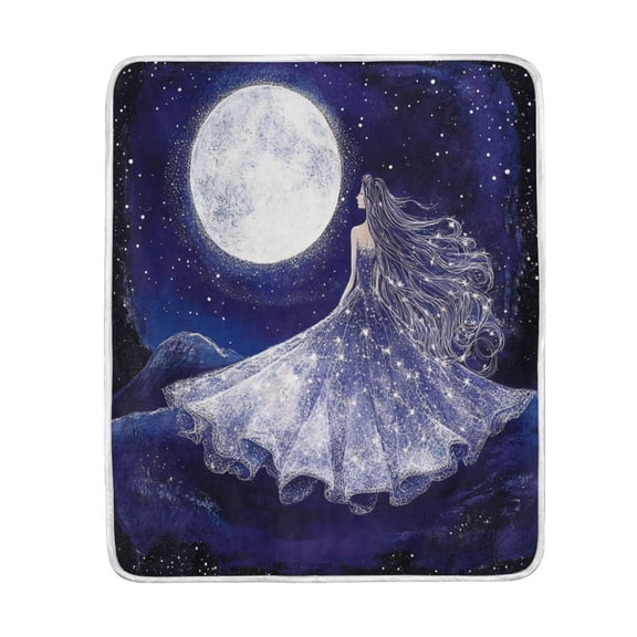 Wobogo Moon Goddess Flannel Fleece Bed Blanket as Bedspread Coverlet Sofa blankets (80x60in) Soft Lightweight Warm and Cozy