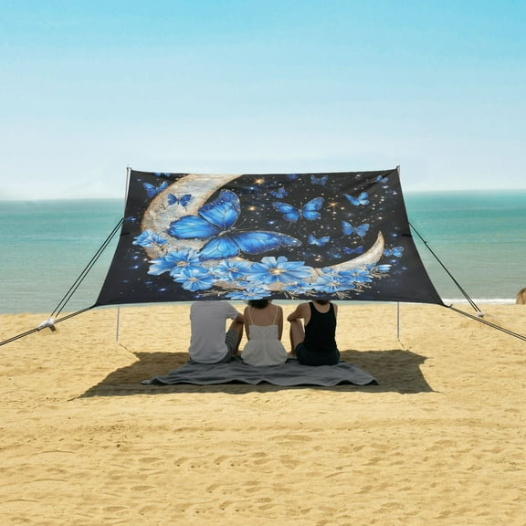 Wobogo Moon with Butterflies Beach Tent Camping Sun Shelter 110 x 125in UPF50+ Outdoor Shade for Trips Fishing Picnics
