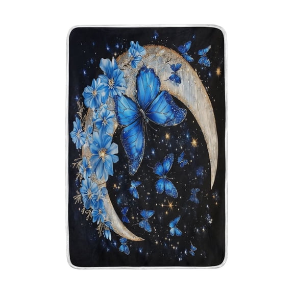 Wobogo Moon with Butterflies Flannel Fleece Bed Blanket as Bedspread Coverlet Sofa Blankets (90x60in) Soft Lightweight Warm and Cozy