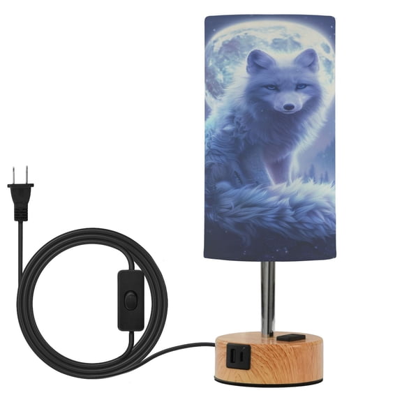 Wobogo Moonlight White Fox Bedside Lamp Touch Control Table Lamp with USB A+C Charging Ports & AC Outlet 3-Way Dimmable Nightstand Lamp with Linen Fabric Shade for Bedroom Living Room