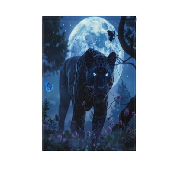 Wobogo Moonlit Black Panther Garden Flag 12×18 In with Fade-Resistant Printing for Yard Patio Porch & Flower Pots