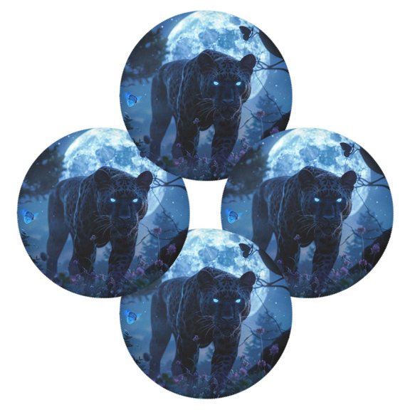 Wobogo Moonlit Black Panther Round Placemats Set of 4 Heat Resistant Washable Kitchen Table Decorations 15.4in