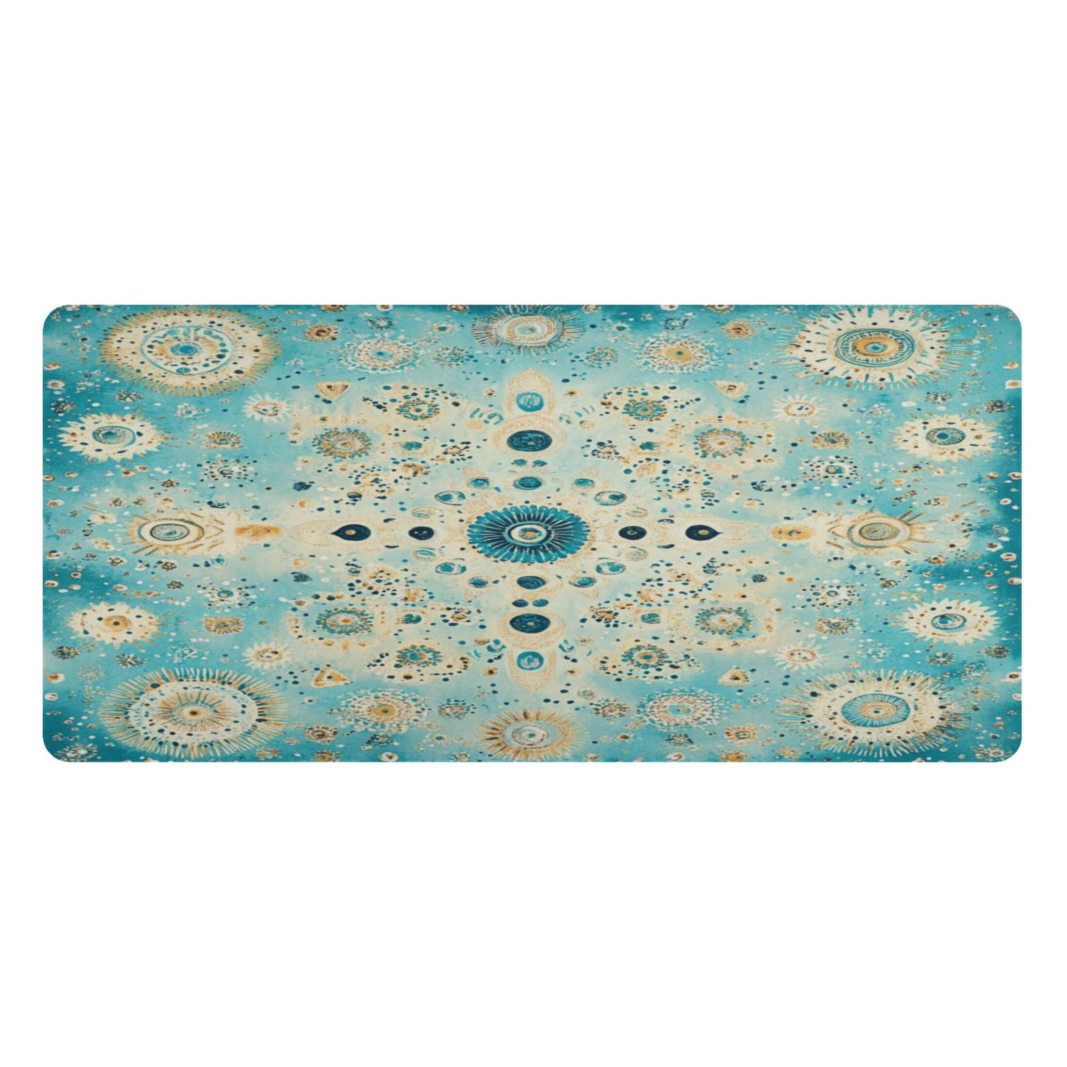 Wobogo Moroccan Style Pattern Gaming Mouse Pad Non-slip Leather Desk Mat Water Resist Keyboard Pad for Gamer Office 16.5×35.4in