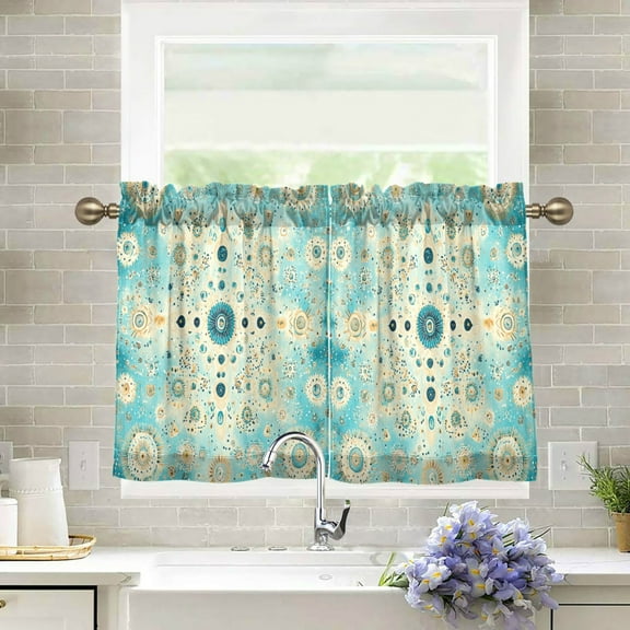 Wobogo Moroccan Style Pattern Kitchen Curtains 2 Piece Set Farmhouse Country Style Light Filtering Small Window Drapes Suitable for Bathroom Laundry Room and RV 27x24in