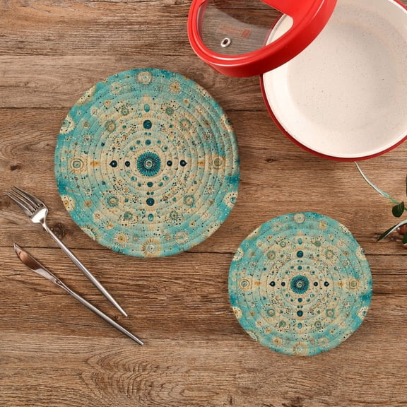Wobogo Moroccan Style Pattern Trivets Potholders Set of 2 Cotton Woven Round Hot Plate Mats for Hot Dishes Bowls Teapots