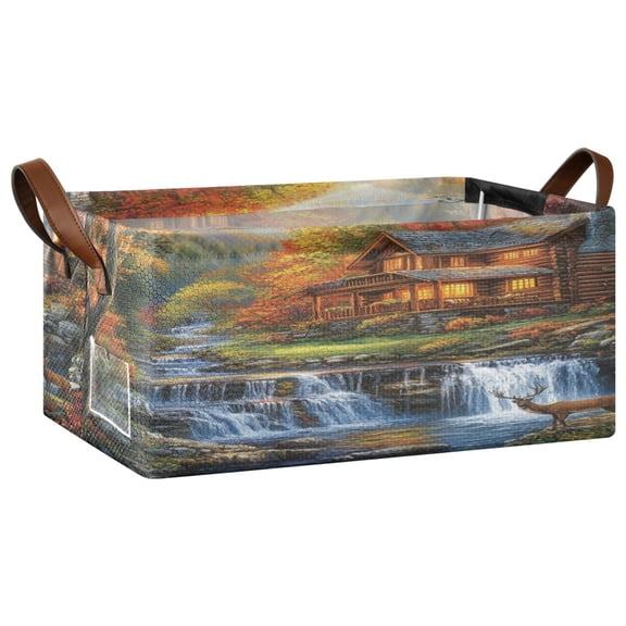 Wobogo Mountain Hut Storage Basket Soccer Plaid Fabric Oversized Collapsible Hoard Box with Metal Iron Frame 16.9×11.4×7.7in