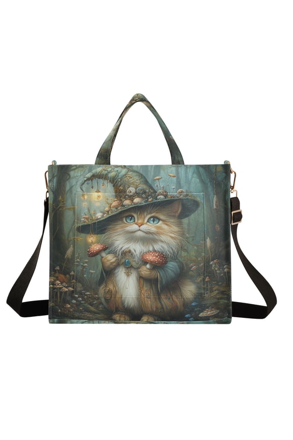 Wobogo Mushroom Hat Kitten Corduroy Tote Bag for Women Travel Crossbody Bag Purse Women Shoulder Bags Work Handbags Daily Commuter Bag 10.2×9inch