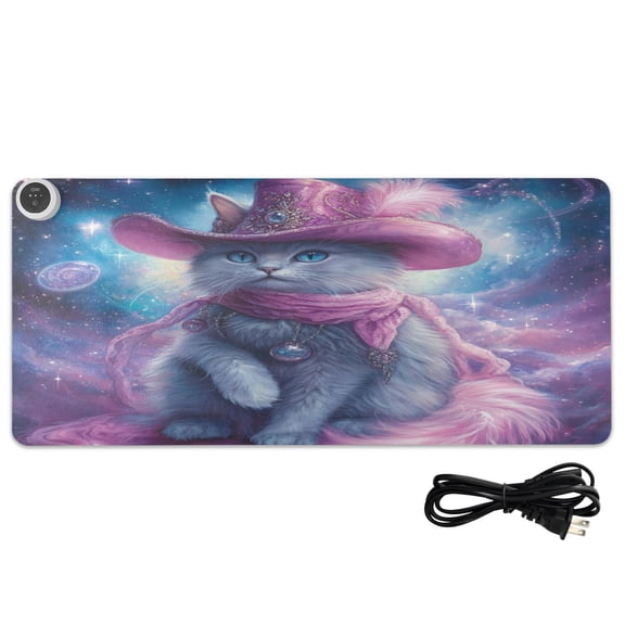Wobogo Mystery Kitten Heated Mouse Pad Extra-Large Desk Mat With 3 Heating Levels and 3-hour Auto Shut-Off Protection Ideal for Computer Keyboards Home Office Hand-warming Essential 31.5in × 13in