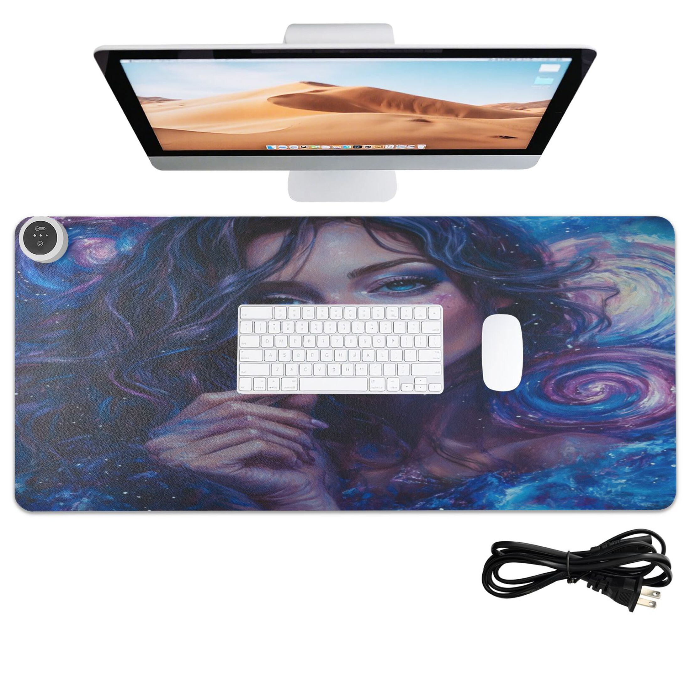 Wobogo Mystery Woman Heated Mouse Pad Extra-Large Desk Mat With 3 Heating Levels and 3-hour Auto Shut-Off Protection Ideal for Computer Keyboards Home Office Hand-warming Essential 31.5in × 13in