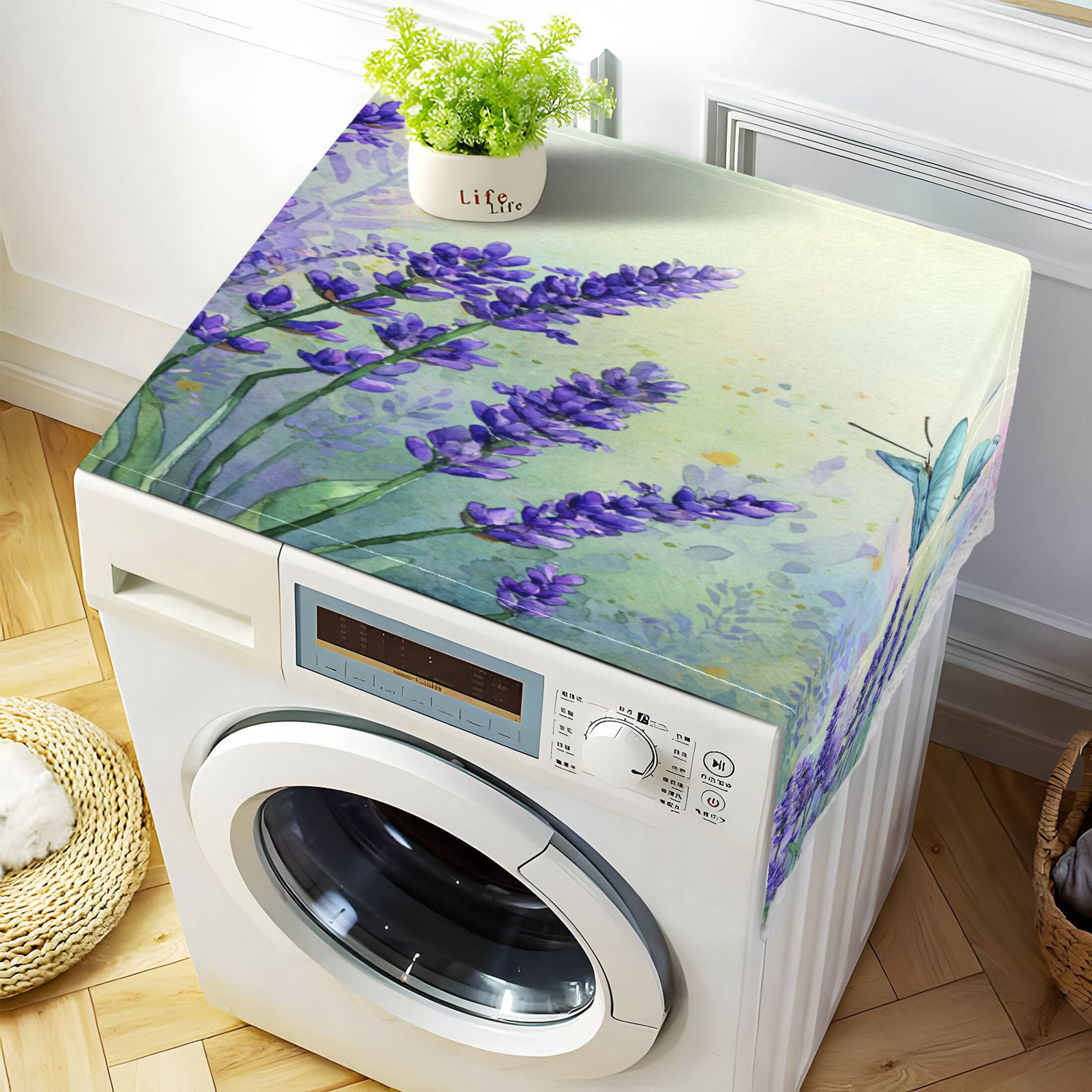 Wobogo Mystic Lavender Butterfly Washing Machine Cover Dustproof Washer Dryer Cover Waterproof Laundry Room Decorative Protector