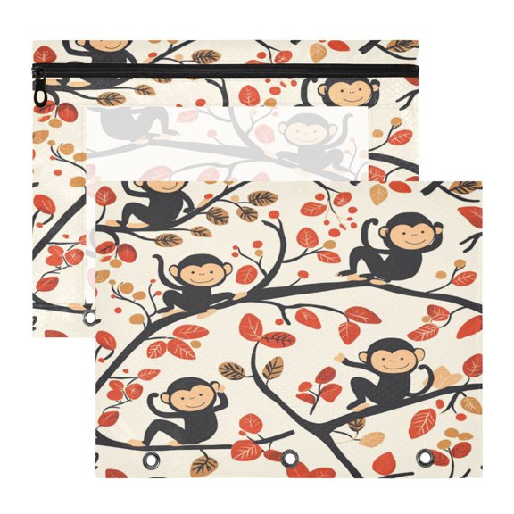 Wobogo Naughty Monkey A4 Size Clear Polyester File Pocket Set of 2 Zipper Home Work Office Organizer