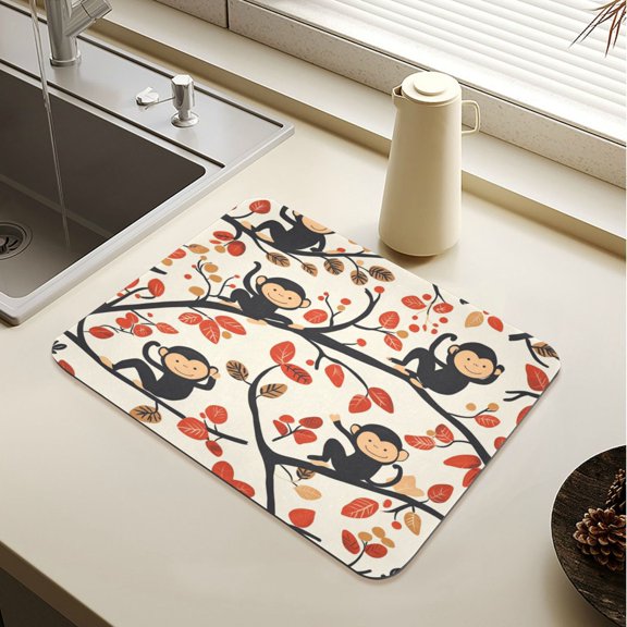 Wobogo Naughty Monkey Dish Drying Mats Diatomaceous Earth Super Absorbent Non-slip Rubber Sole 15.7×11.8in