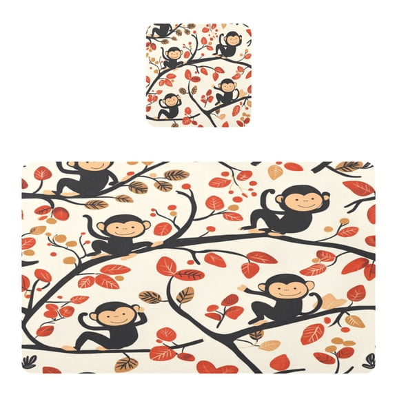 Wobogo Naughty Monkey Placemats Coasters Set of 1 Heat-resistant Non-slip Easy to Clean Square Dinner Plate Mat