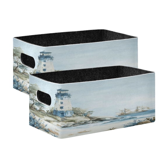 Wobogo Nautical Beach Decorative Folding Storage Basket Felt Organizer Bin for Toys, Clothes, Desk