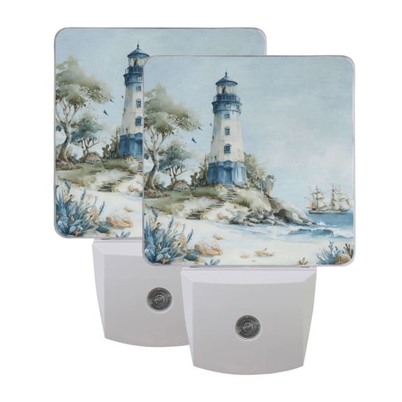Wobogo Nautical Beach LED Night Light 2 Pcs Set 0.5 Watt Wall Plug in Dusk to Dawn Automatic Switch Soft White Light