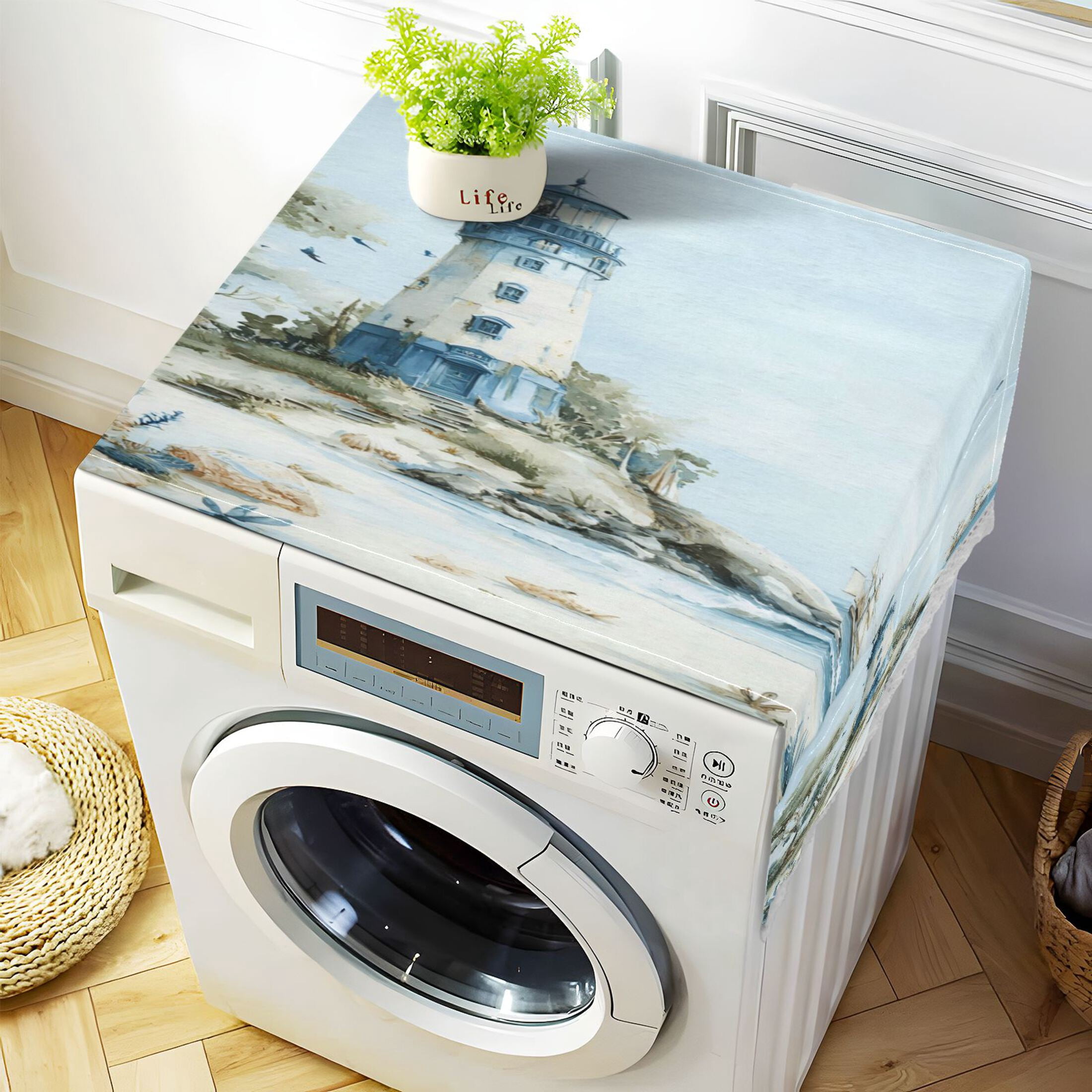 Wobogo Nautical Beach Washing Machine Cover Dustproof Washer Dryer Cover Waterproof Laundry Room Decorative Protector