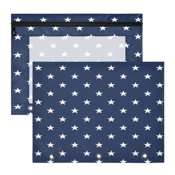 Wobogo Navy White Star Print Zipper Document Bag Set 2 Pack Waterproof File Folder Pouch for School & Office, 12.29.45in