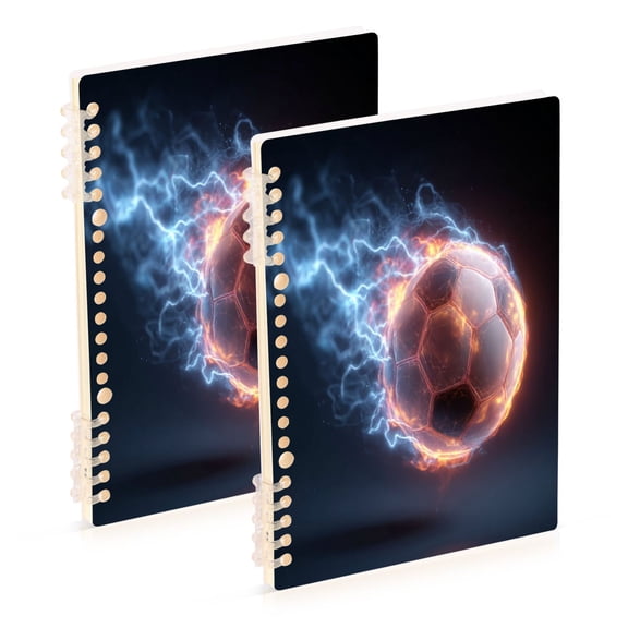 Wobogo Neon Lightning Soccer Notebook College Horizontal Grid Paper Ink Spill Resistant Water Resistant Cover 8.3x5.7x0.4in