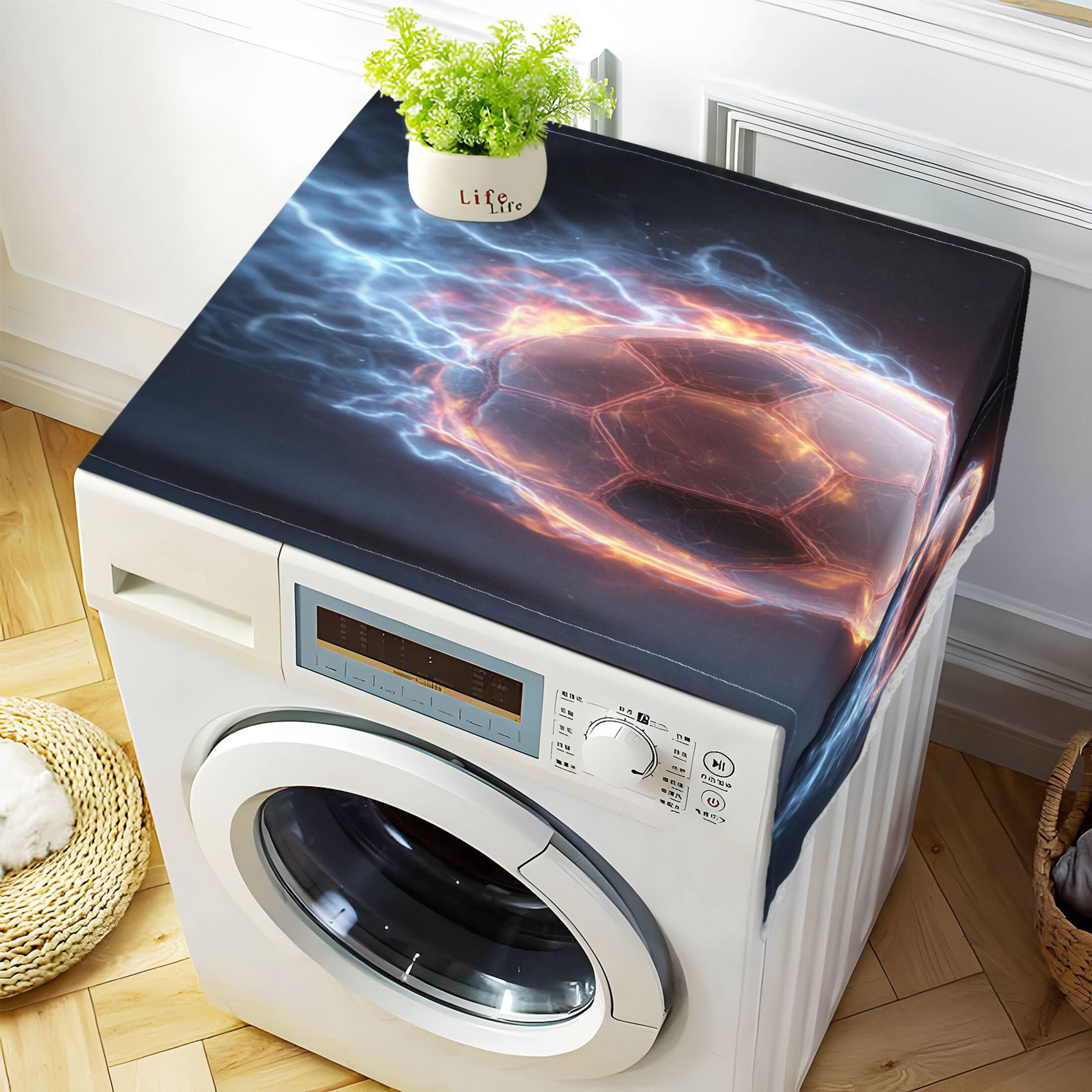 Wobogo Neon Lightning Soccer Washing Machine Cover Dustproof Washer Dryer Cover Waterproof Laundry Room Decorative Protector