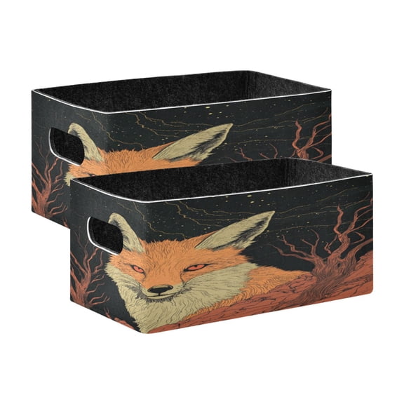 Wobogo Night Orange Fox Decorative Folding Storage Basket Set of 2 for Desktop Bedroom Living Room Dressing Table