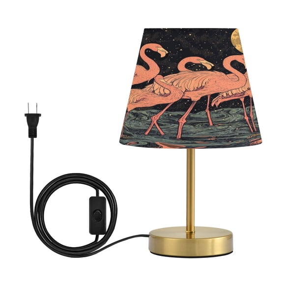 Wobogo Night Sky Flamingo Pattern Table Lamps Three-channel Adjustable Lighted Antique Brass Metal Base Simple Modern Style for Bedroom Nightstands Living Room and Office