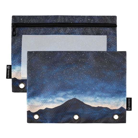 Wobogo Night View Of Stars Pencil Pouch with 3 Ring Binder Holes Set of 2 for Learning Tools