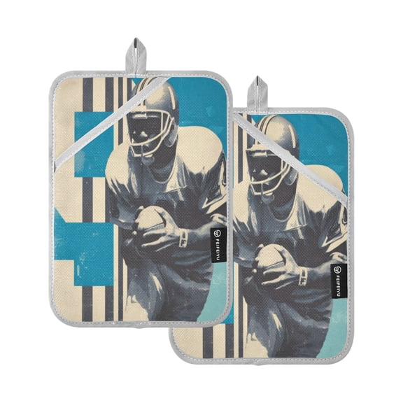 Wobogo No. 9 Football Player Oven Mitts 2 Piece Heat Resistant 338 Degrees F Square Insulation Pads for A Wide Range of Cooking Occasions