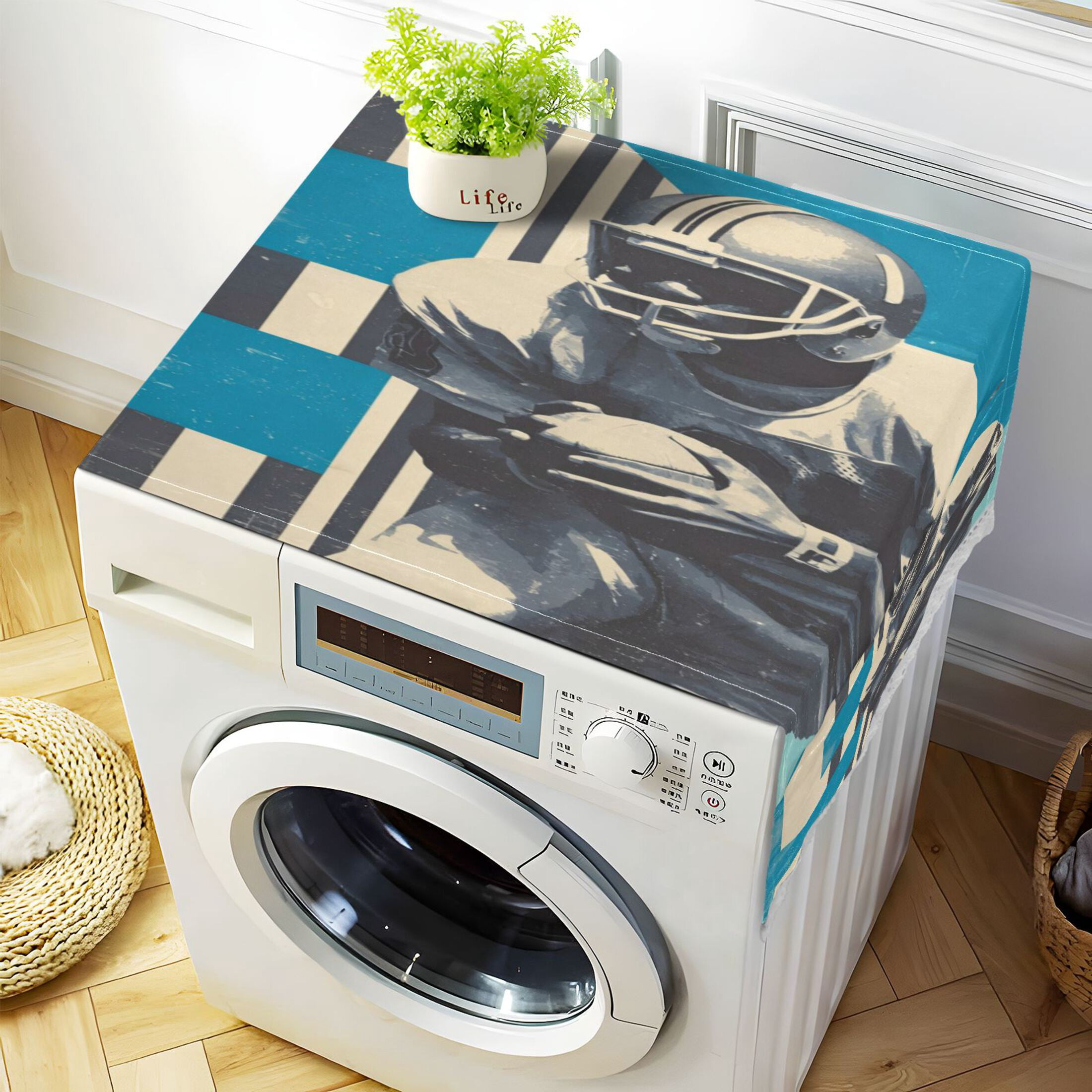 Wobogo No. 9 Football Player Washing Machine Cover Dustproof Washer Dryer Cover Waterproof Laundry Room Decorative Protector