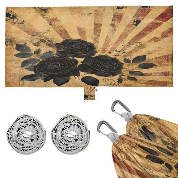 Wobogo Notes Black Rose Camping Hammocks 330 lb Capacity with Tree Straps and Hanging Pockets for Outside Hiking Beach Backpack Travel