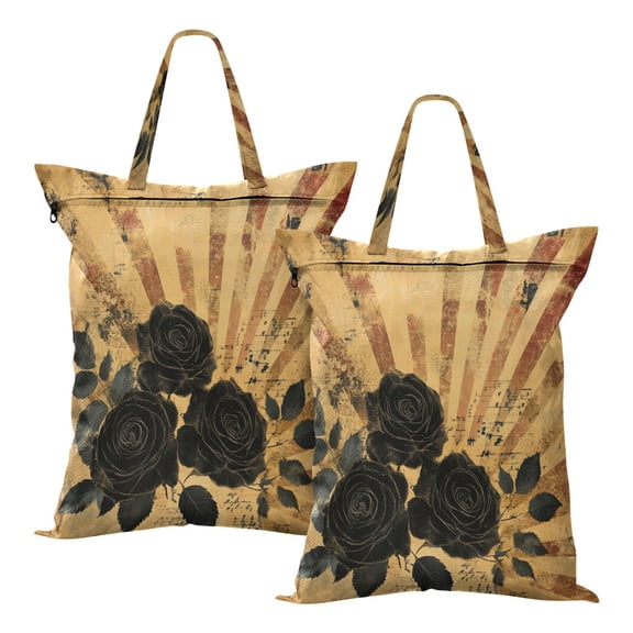 Wobogo Notes Black Rose Travel Laundry Bag Dirty Clothes Organizer Top Handle Strap Design Suitable for Beach Camping Dormitory Bathrooms