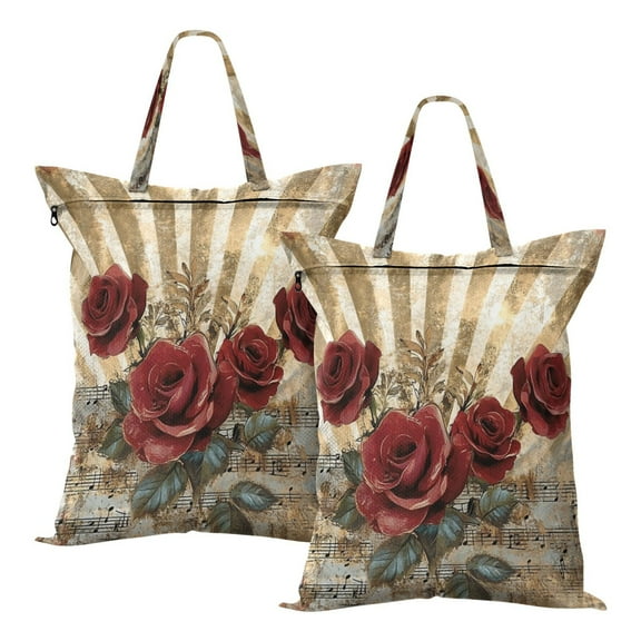 Wobogo Notes Red Rose Travel Laundry Bag Dirty Clothes Organizer Top Handle Strap Design Suitable for Beach Camping Dormitory Bathrooms