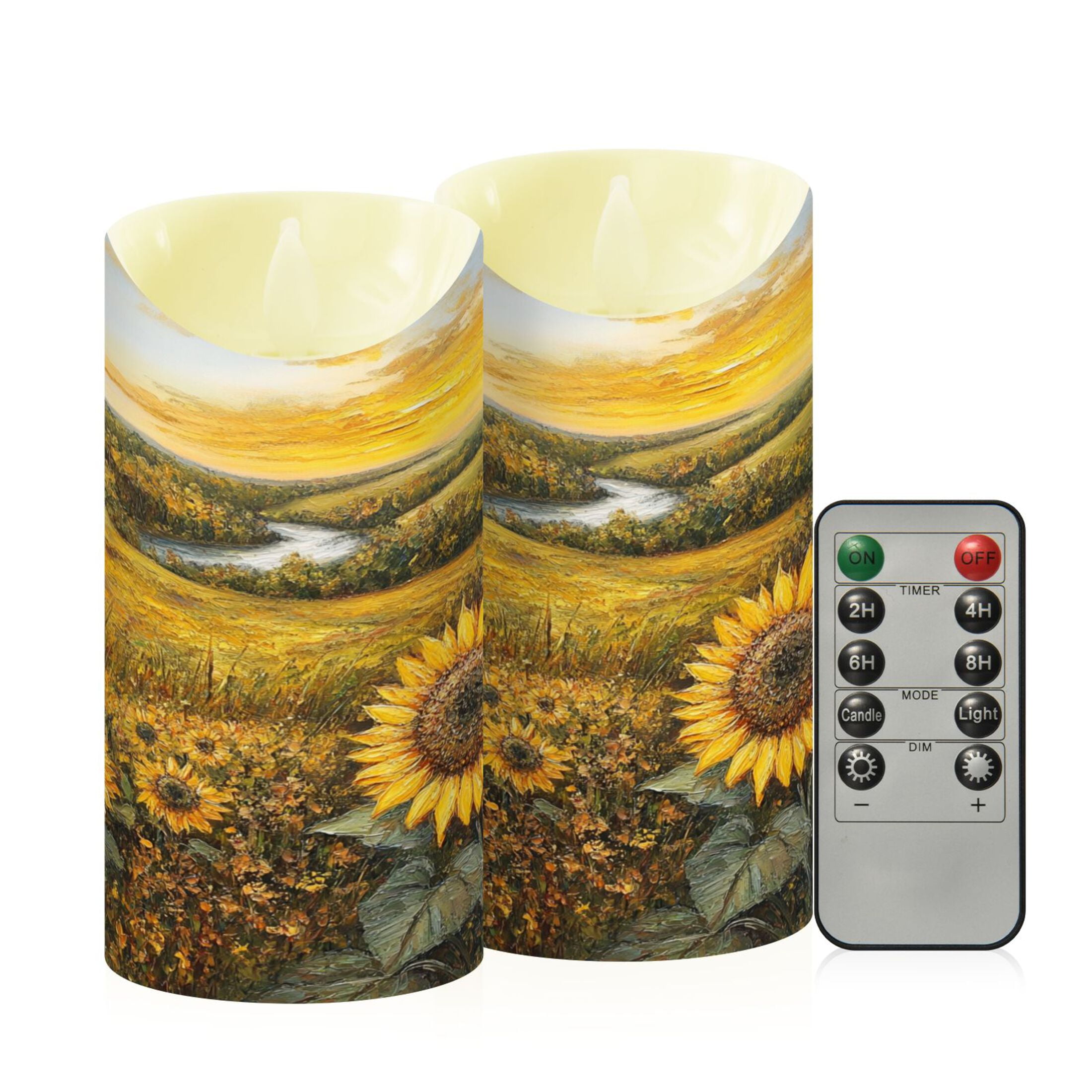 Wobogo Oil Painting Of Sunflower Flameless Candles with Remote Battery Operated Flickering LED Candles with Timer 2/4/6/8H Medium Size