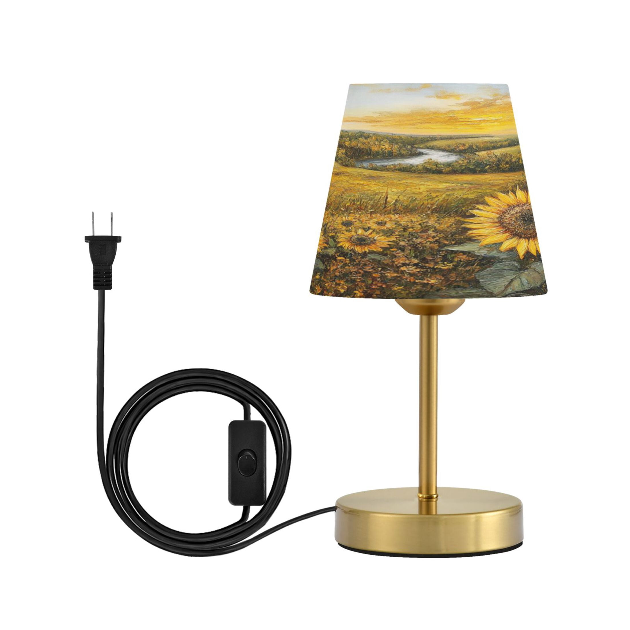 Wobogo Oil Painting Of Sunflower Table Lamps Three-channel Adjustable Lighted Antique Brass Metal Base Simple Modern Style for Bedroom Nightstands Living Room and Office