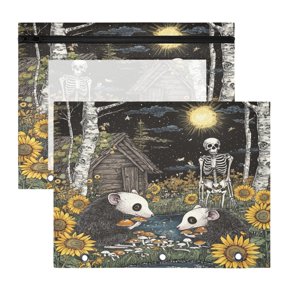 Wobogo Opossum Mushroom A4 Size Clear Polyester File Pocket Set of 2 Zipper Home Work Office Organizer