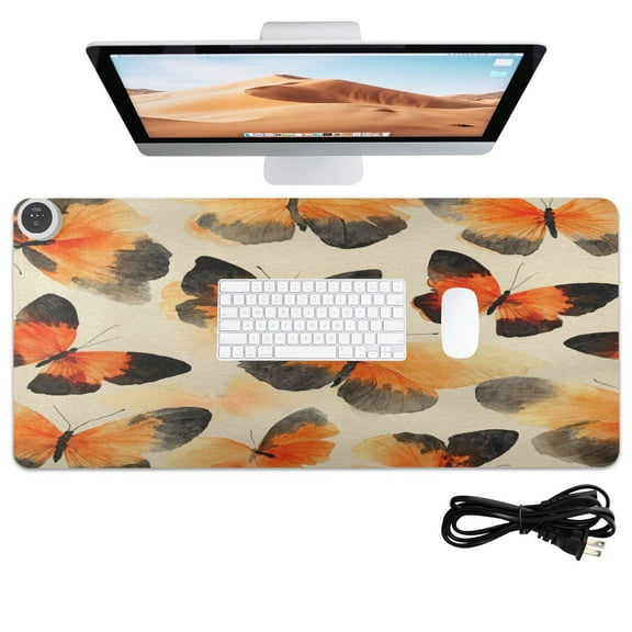 Wobogo Orange Black Butterfly Heated Mouse Pad With 3 Heating Levels and 3-hour Auto Shut-Off Protection Ideal for Computer Keyboards Home Office Hand-warming Essential
