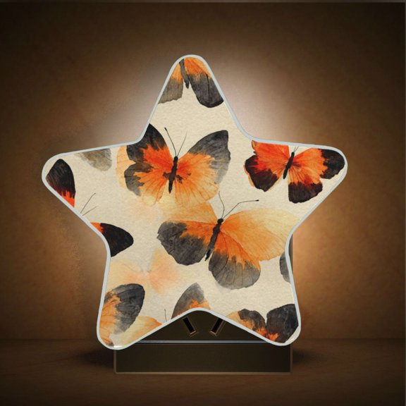 Wobogo Orange Black Butterfly LED Star Night Light 0.2 Watt Wall Plug Dusk to Dawn Auto Switch Adjustable Brightness Soft White Light