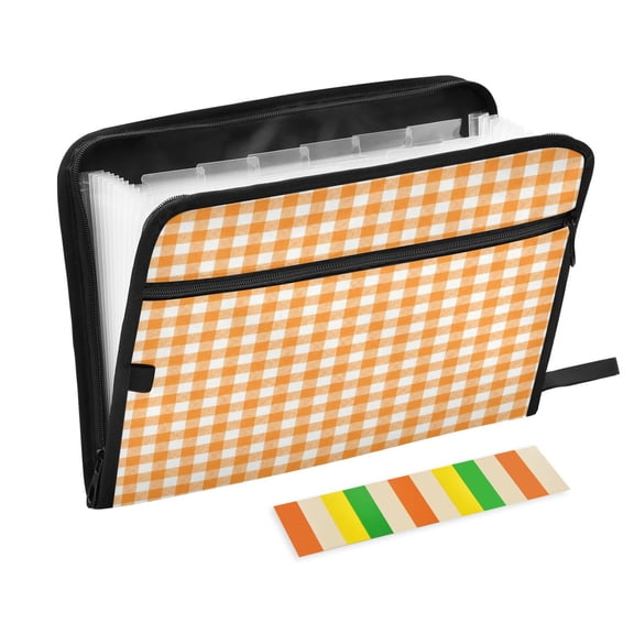 Wobogo Orange Checkered Expanding File Folder Letter Size Accordion Filing Organizer 13 Pocket Separate Organ Pocket