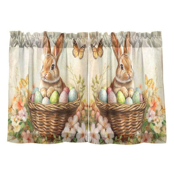 Wobogo Orange Easter Rabbit Kitchen Curtains 2 Piece Set Farmhouse Country Style Light Filtering Small Window Drapes Suitable for Bathroom Laundry Room and RV 27x36in