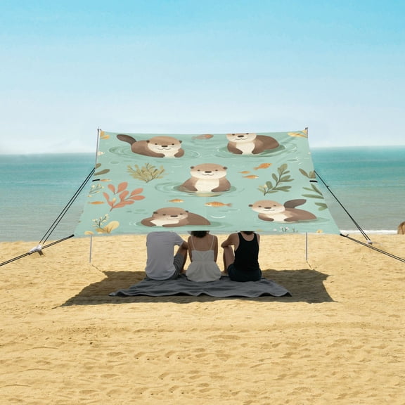 Wobogo Otter Fish Seaweed Beach Tent Camping Sun Shelter 110 x 125in UPF50+ Outdoor Shade for Trips Fishing Picnics