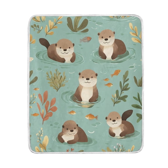 Wobogo Otter Fish Seaweed Flannel Fleece Bed Blanket as Bedspread Coverlet Sofa blankets (50x60in) Soft Lightweight Warm and Cozy