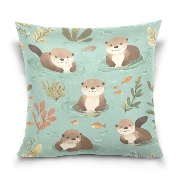 Wobogo Otter Fish Seaweed Pillowcase Special Crystal Velvet Breathable and Comfortable Bedside Decorations Pillow 1616in