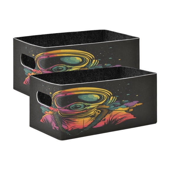 Wobogo Outer Space Astronauts Pattern Decorative Folding Storage Basket Set of 2 for Desktop Bedroom Living Room Dressing Table