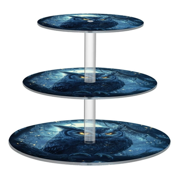 Wobogo Owl in The Moonlight Pattern 3 Tier Acrylic Cake Stand with Clear Round Hold for Wedding Holiday Birthday Baby Shower Tea Party
