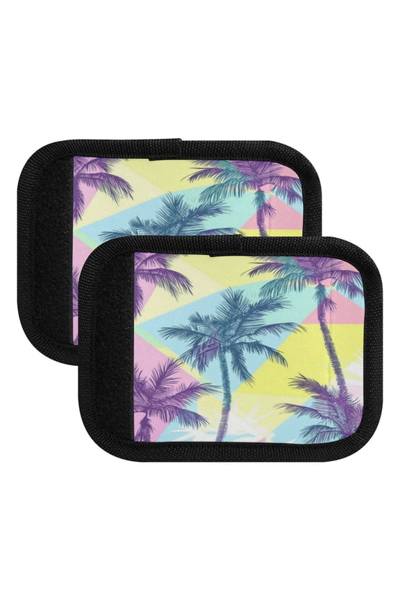 Palm Tree Silhouettes Luggage Handle Wrap 2Pcs Suitcase Identifier Travel Accessories Affordable Durable Concealed Tag For Airport Leaf