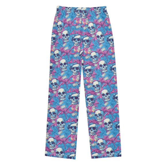 Wobogo Palm Trees Skull Long Pajama Pants Bottoms Soft Sleepwear with Pockets
