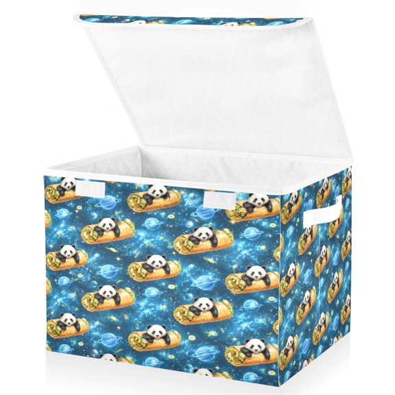 Wobogo Panda Burritos Large Fabric Storage Box with Flip Lid, Collapsible Organizer Basket with Handles, 16.512.611.8 in