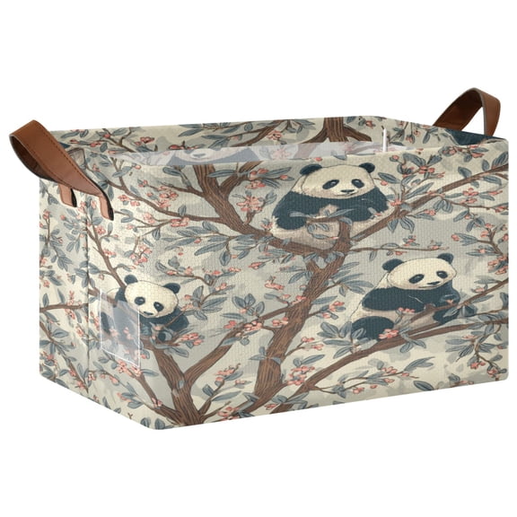 Wobogo Panda Pattern Storage Basket 16.9×11.4×10in Collapsible Oversized with Metal Iron Frame
