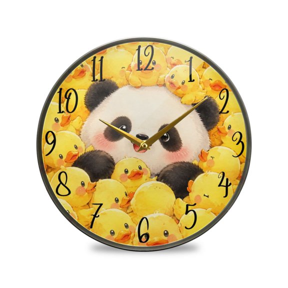 Wobogo Panda Yellow Duck Acrylic Wall Clock Battery Operated 9.5in Silent No Tick Bedroom Living Room Office Classroom Decoration